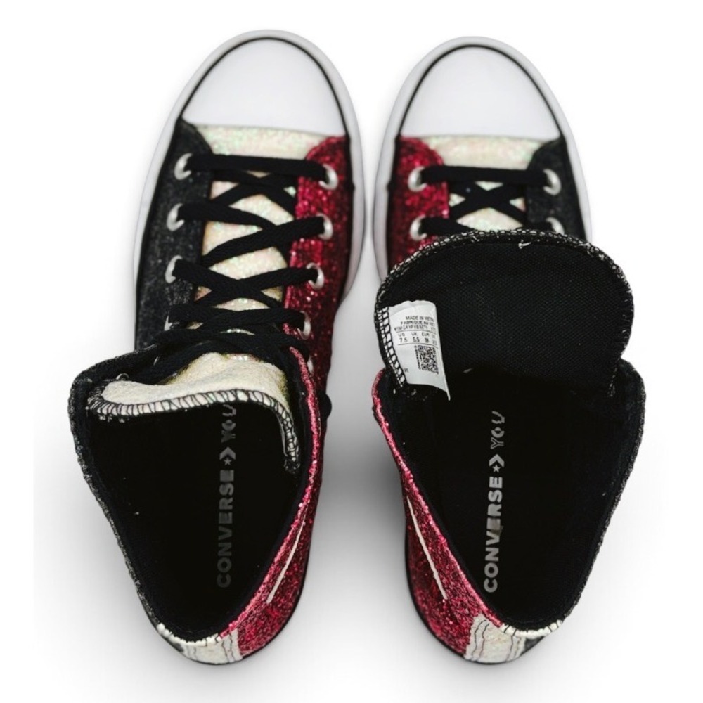 Converse CTAS Lift High Top By You Women's 7.5 Black Pink Glitter Platform Shoes - Picture 7 of 10